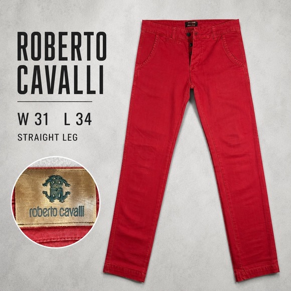 Roberto Cavalli Other - Roberto Cavalli Mens Vintage Straight Leg Pants Red Button Fly Size 31x34 Italy